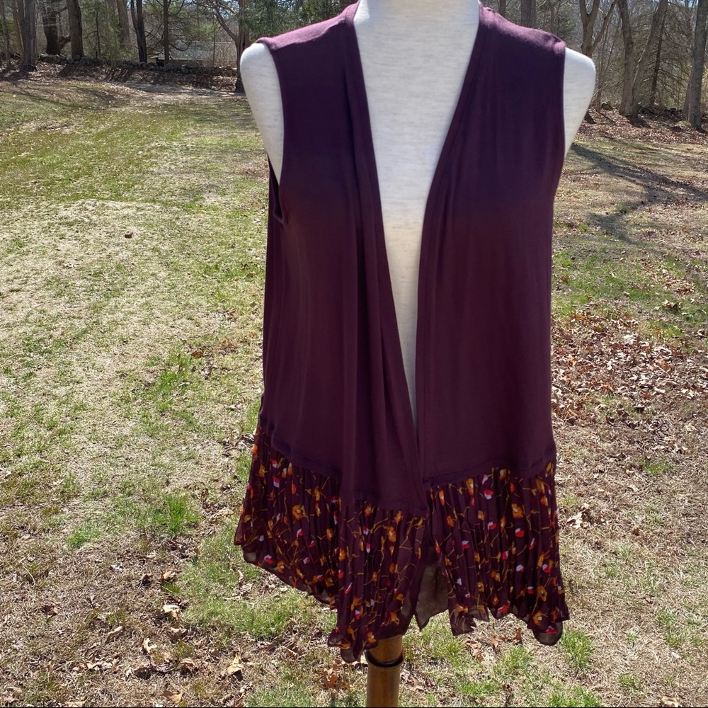LOGO LORI GOLDSTEIN VEST PURPLE FLORAL JACKET COAT SIZE SMALL